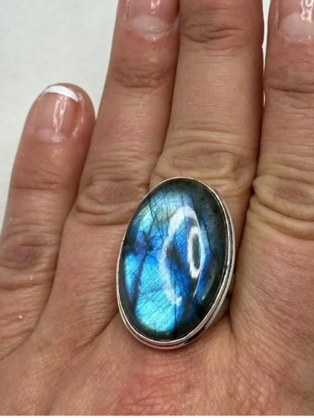 New Sterling Silver Blue Flash Labradorite Ring - Picture 3 of 14